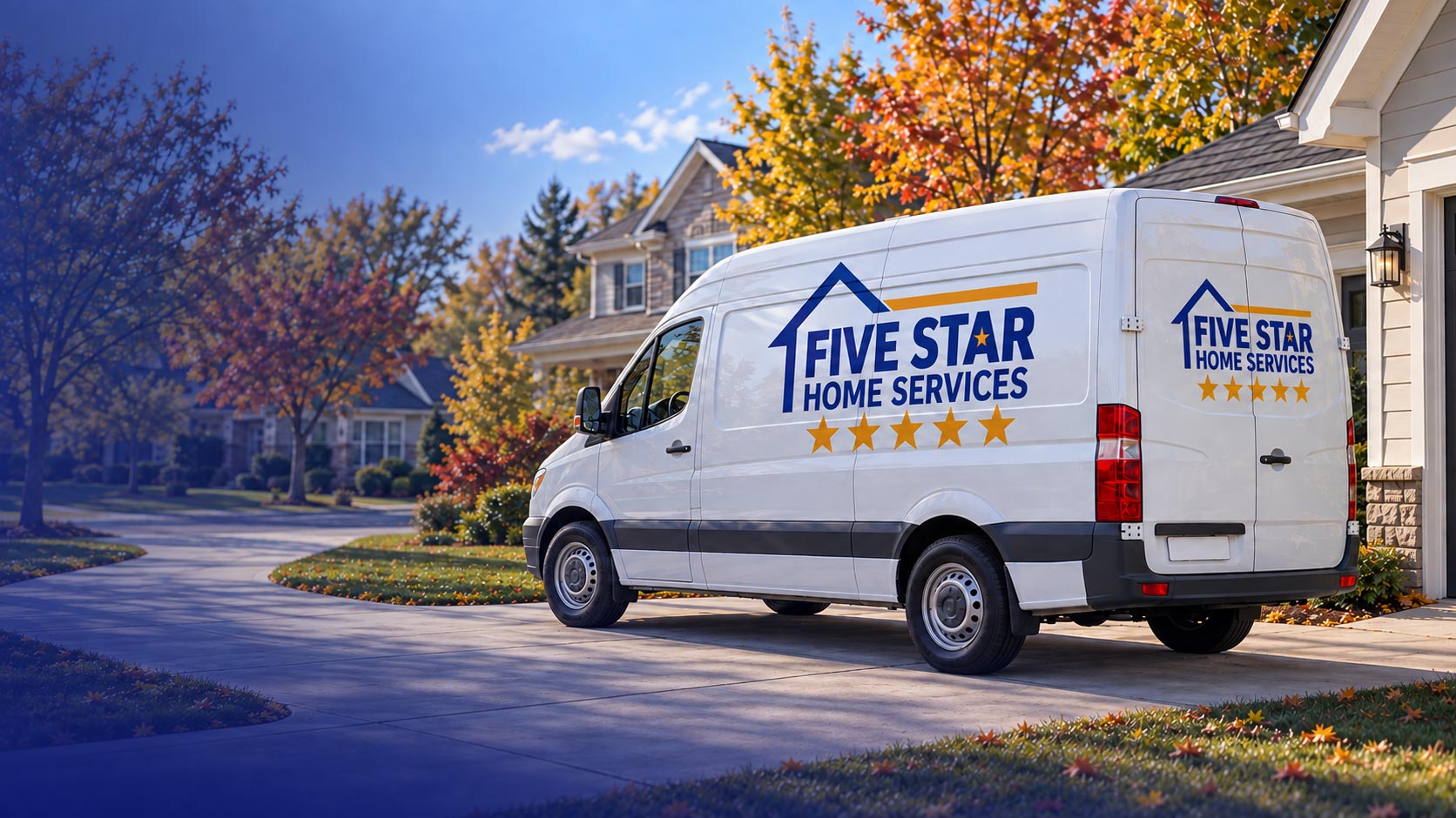Five Star Home Services van in a neighborhood driveway